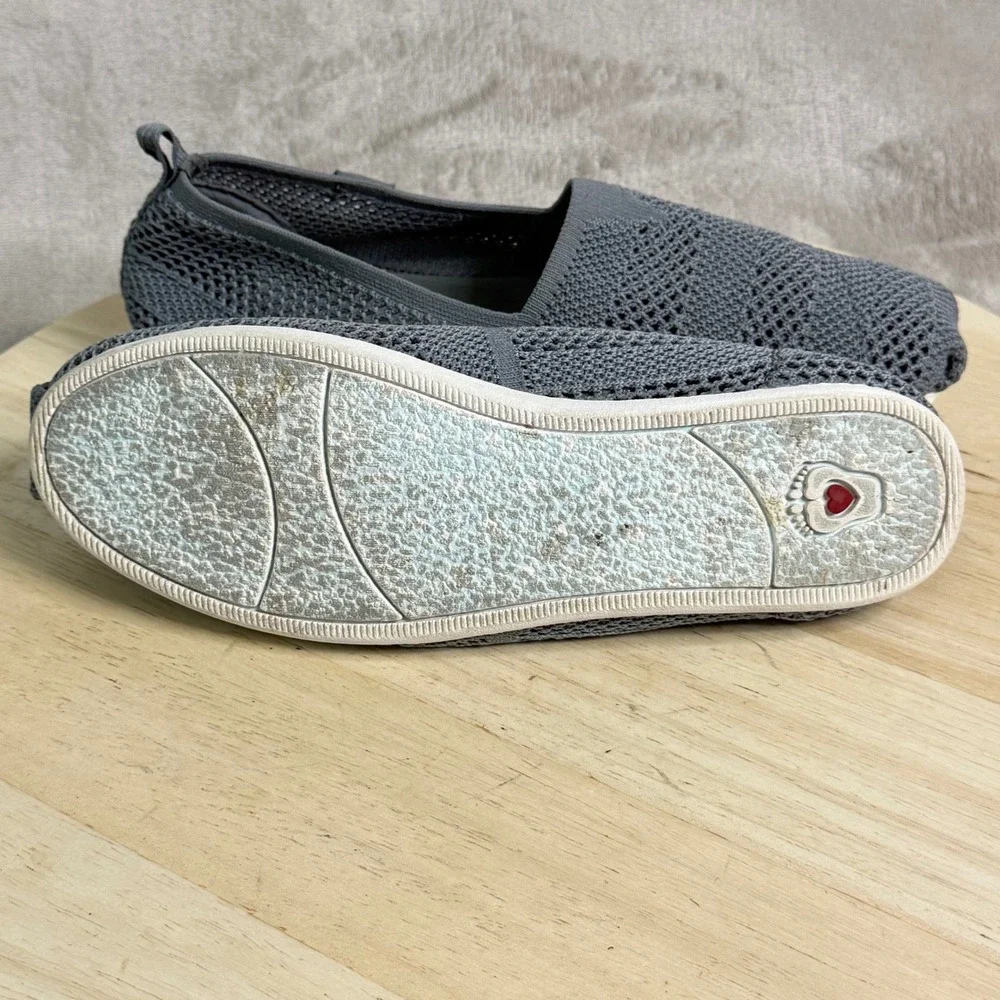 Skechers BOBS Women 8.5 Grey Knit Memory Foam Slip On Flats 33406 Peace and Love
